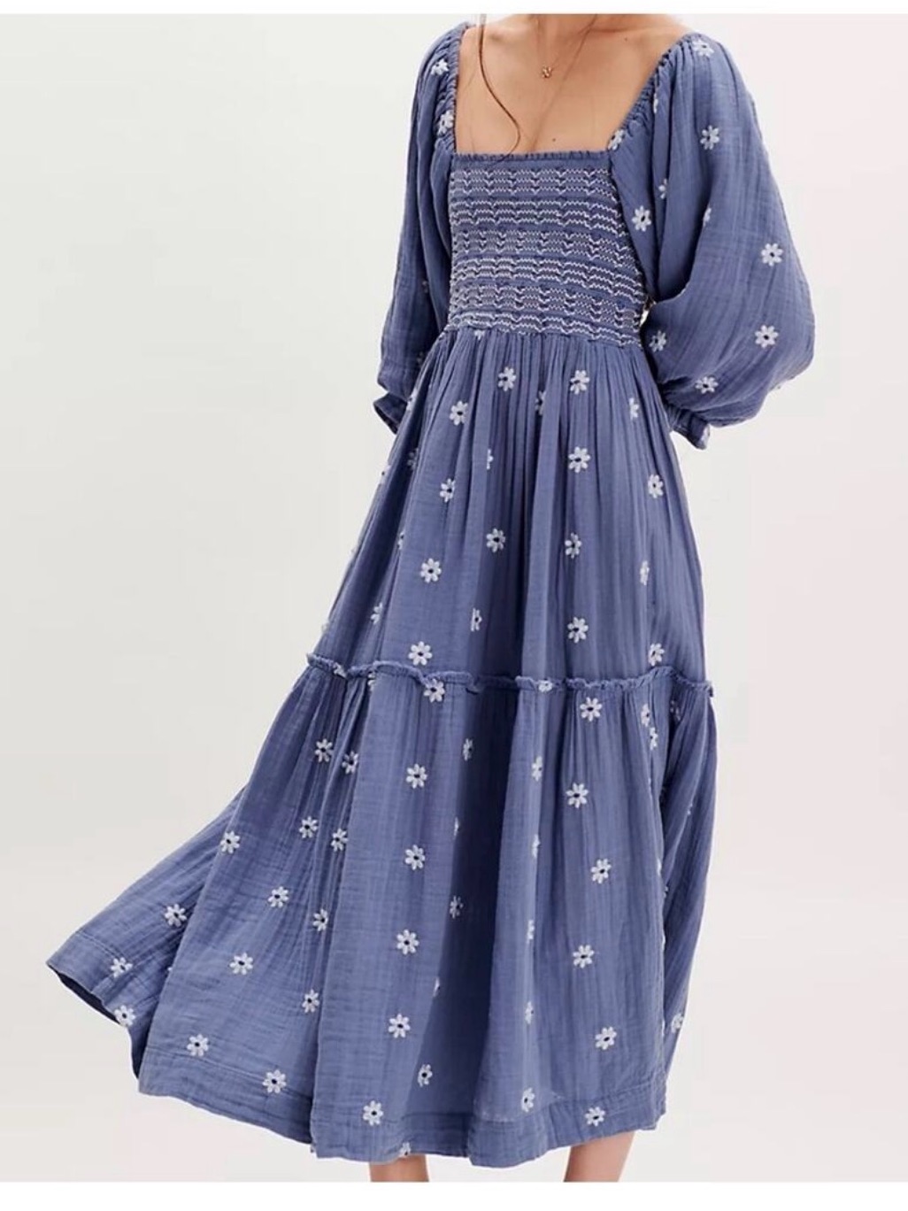 Free People Dusty Blue Embroidered Maxi Dress